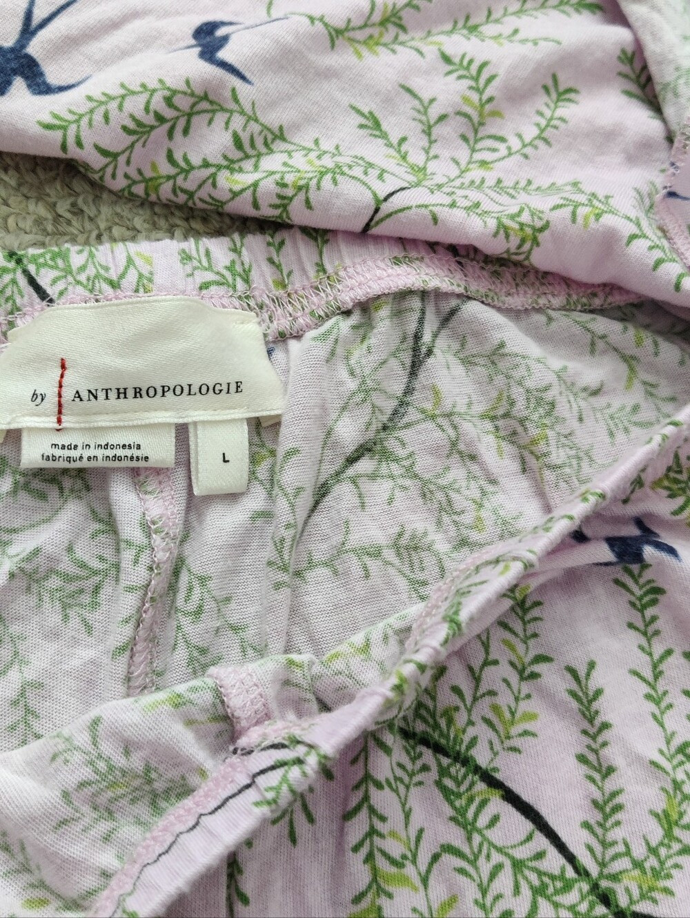 Anthropologie Floral Pajama Lilac Bird Print Lounge Set - Picture 6 of 9